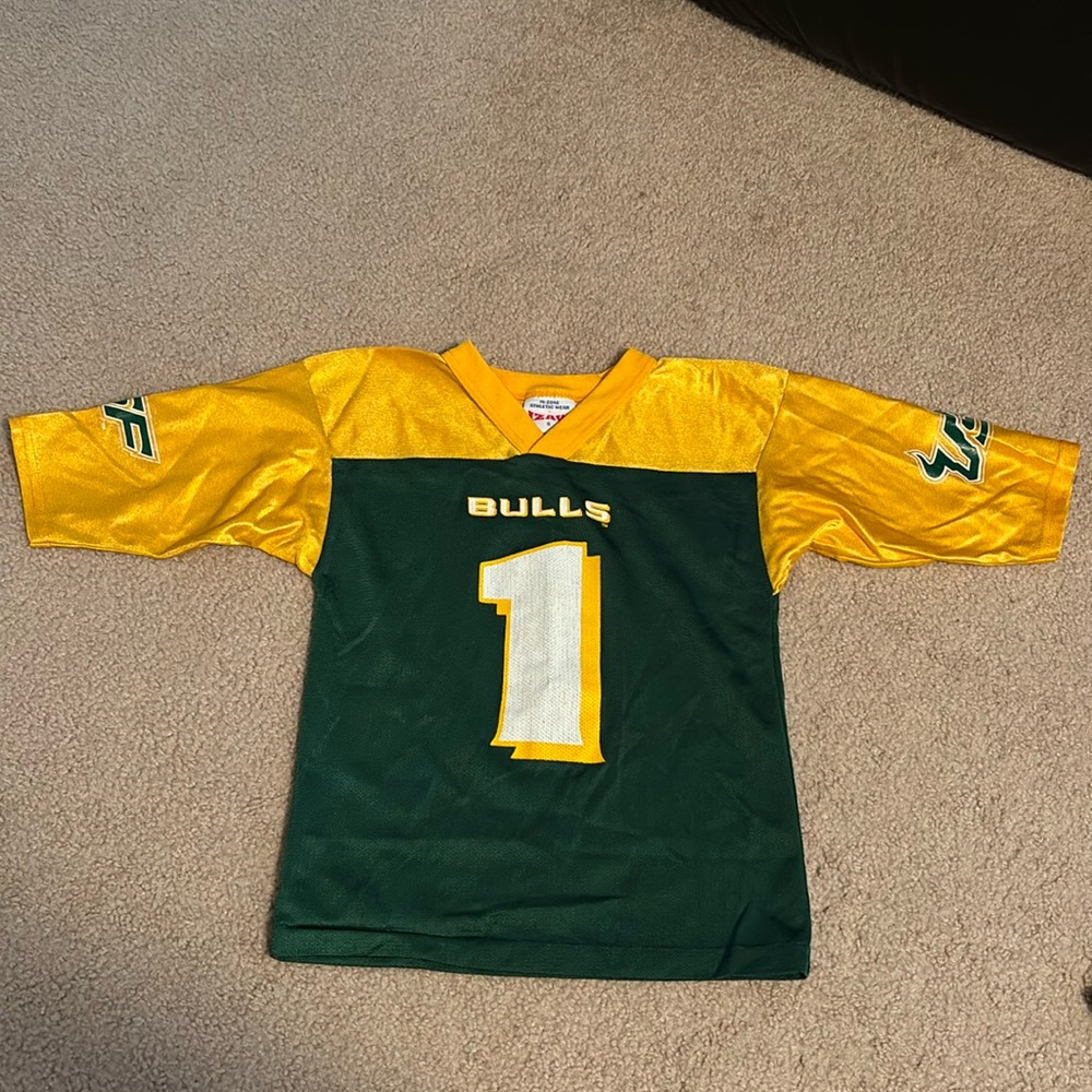 Izaw youth size 6 USF green and yellow jersey with #1 on front & back like new